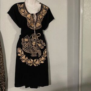 Mexican Kimono Dress Black and Gold